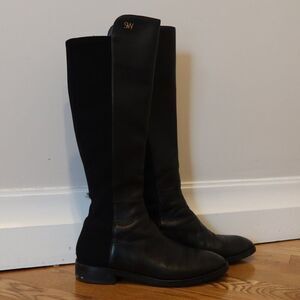STUART WEITZMAN Keelan leather boots knee high black sz 7 pull on stretch winter